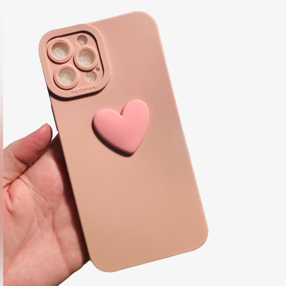 Iphone 12 ProMax Pink 3D Heart Silicone Phone Case